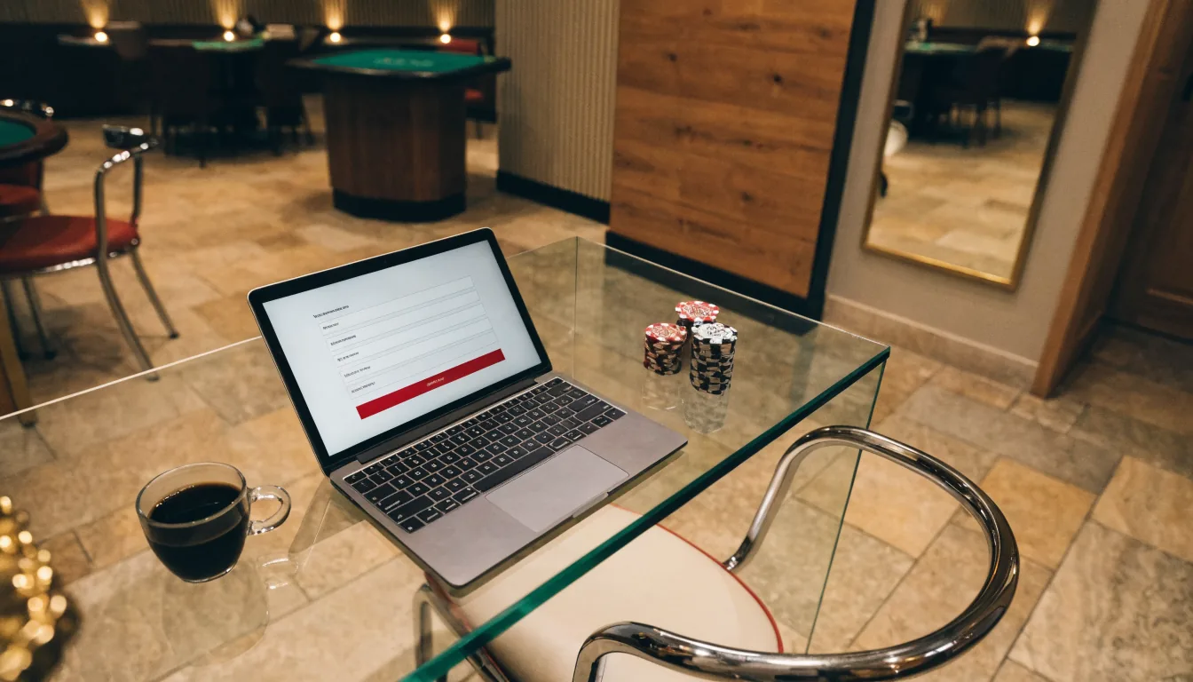 Foto realista de interior de casino español con terminal bancaria